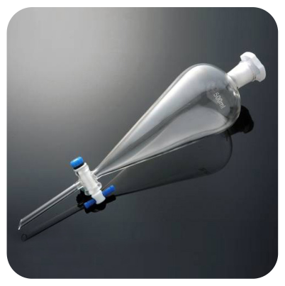 Funil de separação tipo PÊRA, com Torneira de PTFE e Tampa/Rolha esmerilhada