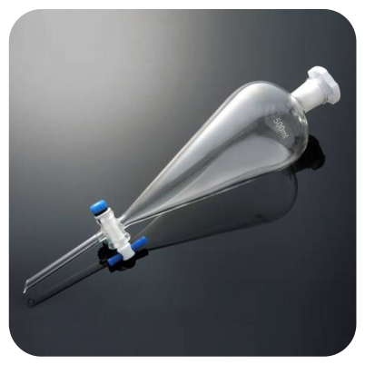 Funil de separação tipo PERA, COM GRADUAÇÃO, com Torneira de PTFE e Tampa/Rolha esmerilhada